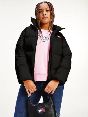 Black Tommy Hilfiger Curve Recycled Nylon Puffer Women's Jackets | TH392JQK