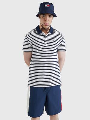 Blue Tommy Hilfiger Organic Cotton Contrast Collar Men's Polo Shirts | TH054ELB