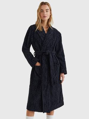 Blue Tommy Hilfiger Original Monogram Bathrobe Women's Pyjamas | TH642SYL
