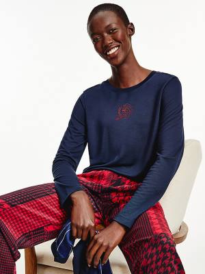 Blue Tommy Hilfiger Tommy Icons Long Sleeve Women's T Shirts | TH948YLN