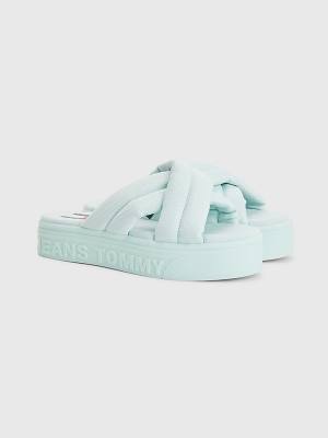 Green Tommy Hilfiger Padded Strap Flatform Women's Sandals | TH392FOR