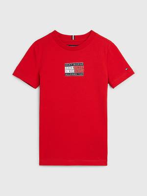 Red Tommy Hilfiger Flag Logo Boys' T Shirts | TH286RQE