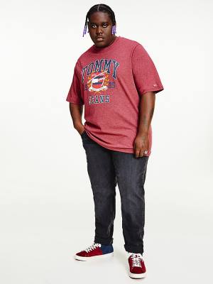 Red Tommy Hilfiger Plus Vintage Logo Washed Men's T Shirts | TH506JMK