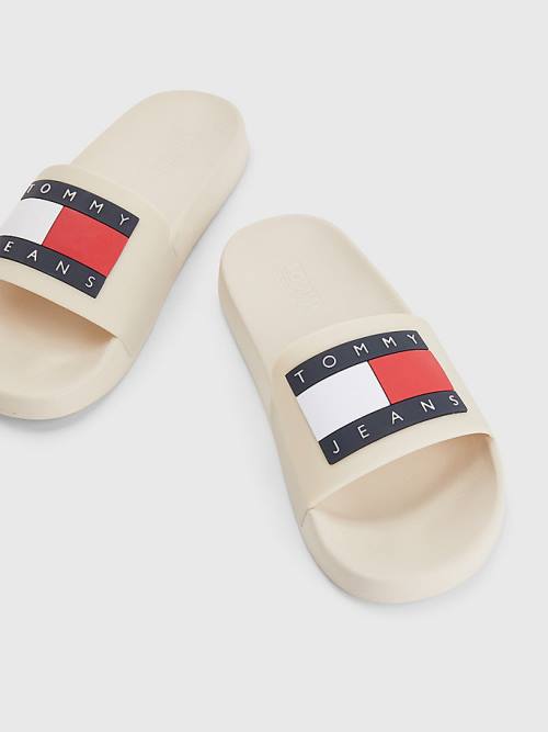 Beige Tommy Hilfiger Badge Slides Women's Sandals | TH526AUX