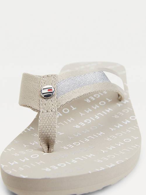 Beige Tommy Hilfiger Flag Plaque Mid-Wedge Flip-Flop Women's Sandals | TH857OEC