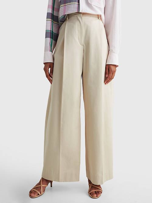 Beige Tommy Hilfiger Organic Cotton High Waist Chinos Women\'s Pants | TH487DXN