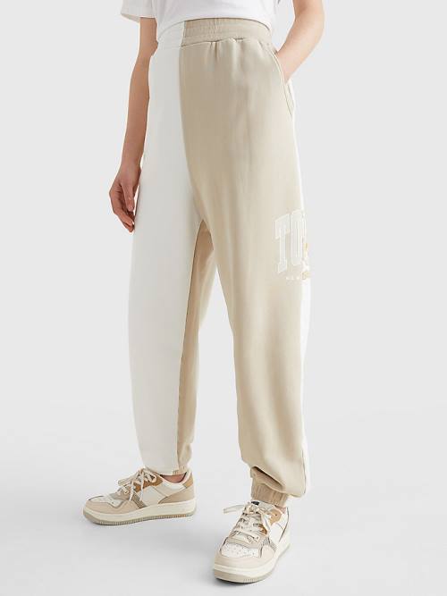 Beige Tommy Hilfiger Spliced Collegiate Relaxed Joggers Women\'s Pants | TH623KVW