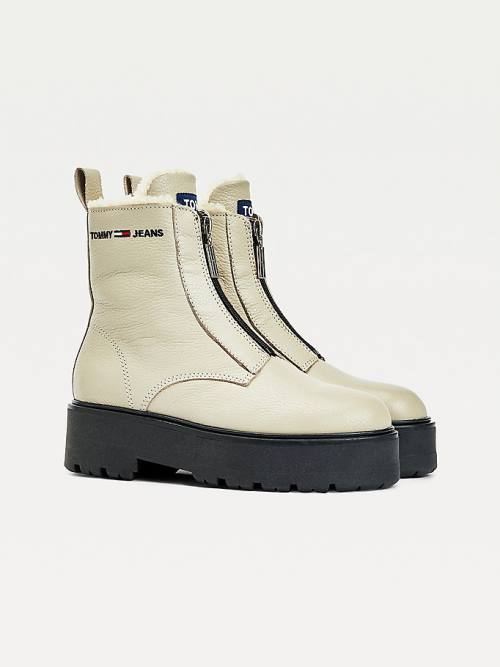 Beige Tommy Hilfiger Warm Lined Zip-Up Cleat Women\'s Boots | TH982LMI