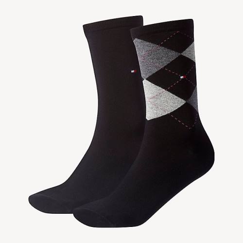 Black Tommy Hilfiger 2-Pack Diamond Check Women\'s Socks | TH065SKZ