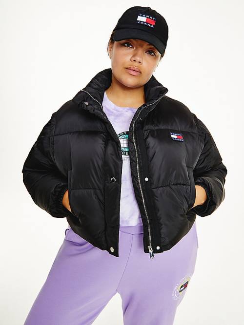 Black Tommy Hilfiger Curve Tommy Badge Cropped Vest Puffer Women\'s Jackets | TH149LOE