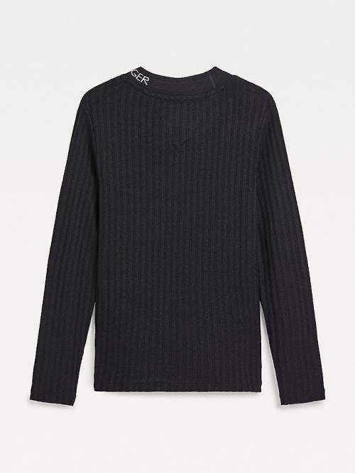 Black Tommy Hilfiger Essential Rib-Knit Long Sleeve Girls' T Shirts | TH685ZAR