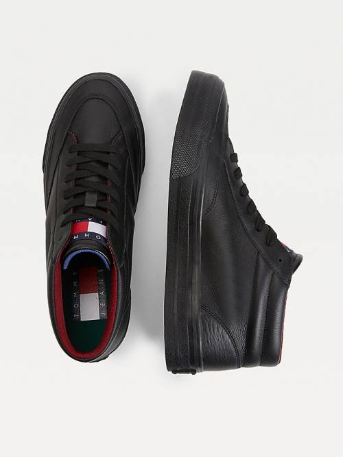Black Tommy Hilfiger Leather Mid Skate Men's Sneakers | TH431HQA