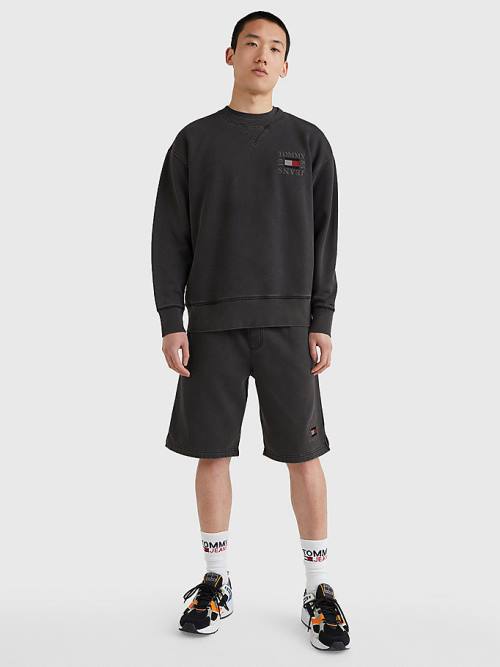 Black Tommy Hilfiger Logo Patch Fleece Men's Sweatshirts | TH069LGZ