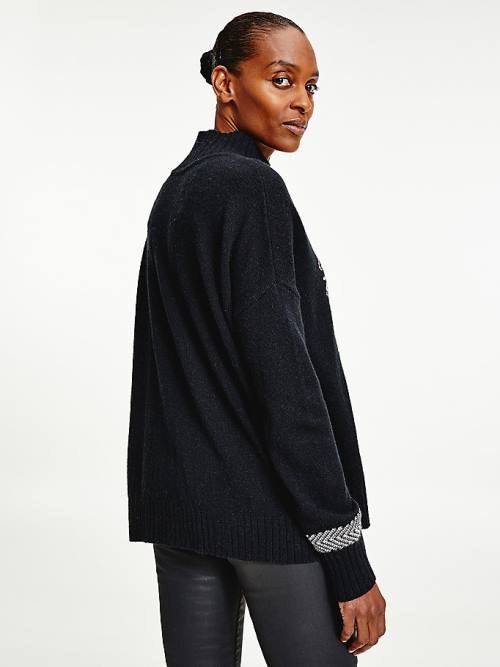 Black Tommy Hilfiger Monogram Relaxed Fit Alpaca Jumper Women's Sweaters | TH920PHQ
