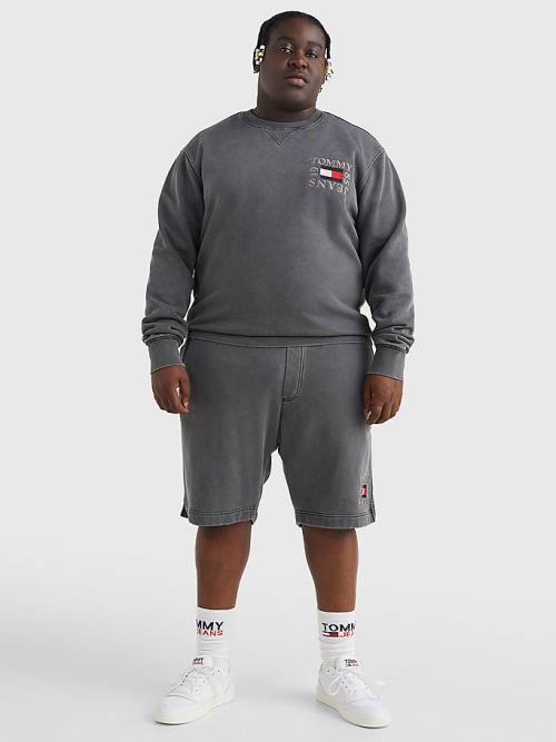 Black Tommy Hilfiger Plus Relaxed Crew Neck Men's Sweatshirts | TH309PIT