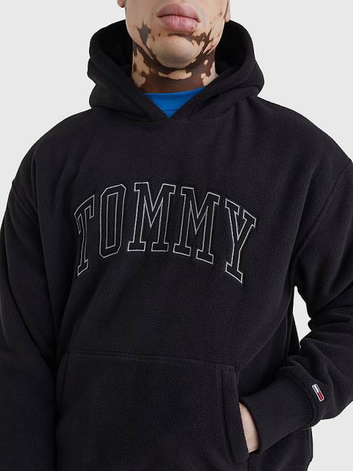 Black Tommy Hilfiger Polar Fleece Relaxed Fit Men's Hoodie | TH846OQK