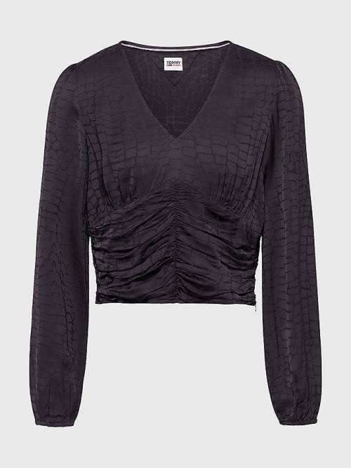 Black Tommy Hilfiger Recycled Viscose Ruched Women's Blouse | TH053VUC