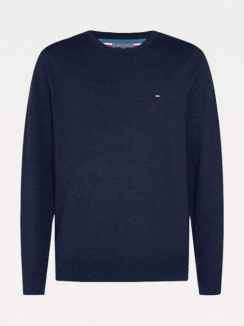 Black Tommy Hilfiger Soft Merino Wool Crew Neck Jumper Men's Sweaters | TH098LOJ