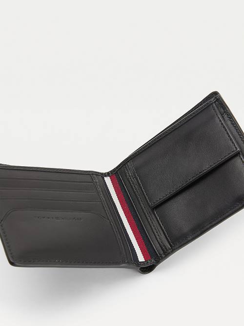 Black Tommy Hilfiger TH Business Card And Coin Men's Wallets | TH671UYT