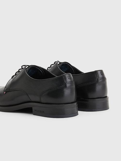 Black Tommy Hilfiger Tonal Flag Leather Derby Men's Formal Shoes | TH948YPM