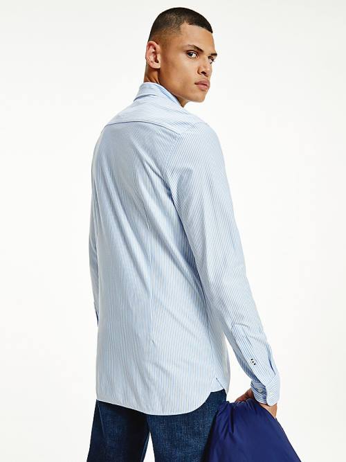 Blue Tommy Hilfiger 1985 Essential Stripe Slim Fit Men's Shirts | TH856RBH