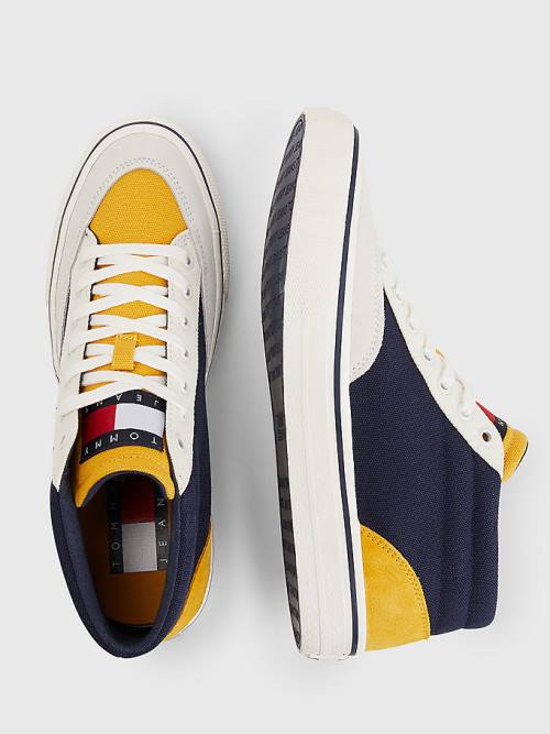 Blue Tommy Hilfiger Colour-Blocked Mid Top Men's Sneakers | TH964IPQ