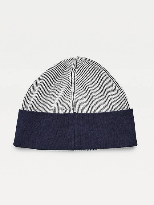 Blue Tommy Hilfiger Contrast Rim Signature Beanie Women's Hats | TH109IYD