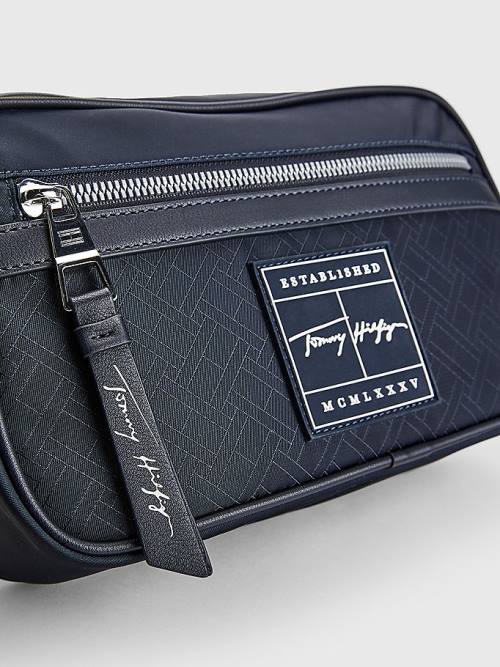 Blue Tommy Hilfiger Flag Jacquard Reporter Men's Bags | TH127KCH