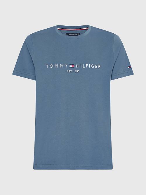 Blue Tommy Hilfiger Logo Men's T Shirts | TH810JZP