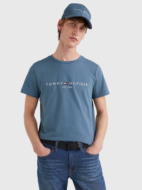 Blue Tommy Hilfiger Logo Men\'s T Shirts | TH810JZP
