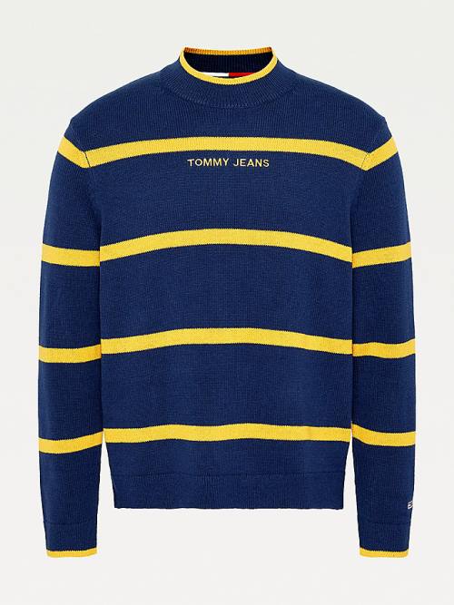 Blue Tommy Hilfiger Organic Cotton Stripe Jumper Men's Sweaters | TH701LPF