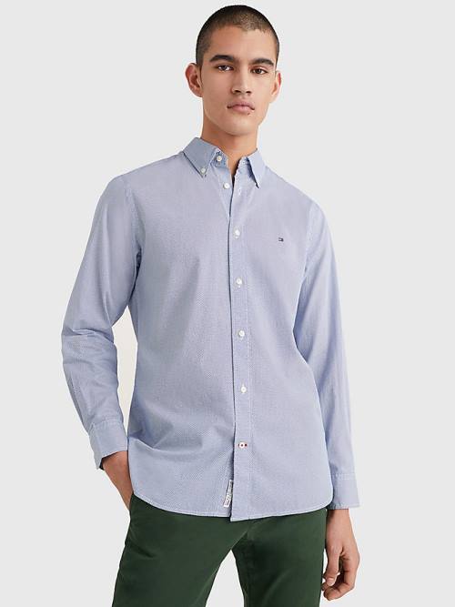 Blue Tommy Hilfiger Solid Print Regular Fit Poplin Men's Shirts | TH638CVQ