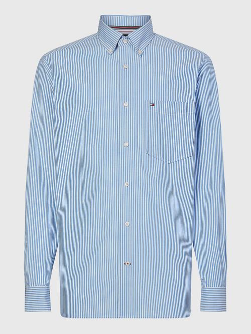 Blue Tommy Hilfiger TH Flex Stripe Regular Fit Men\'s Shirts | TH613FNR