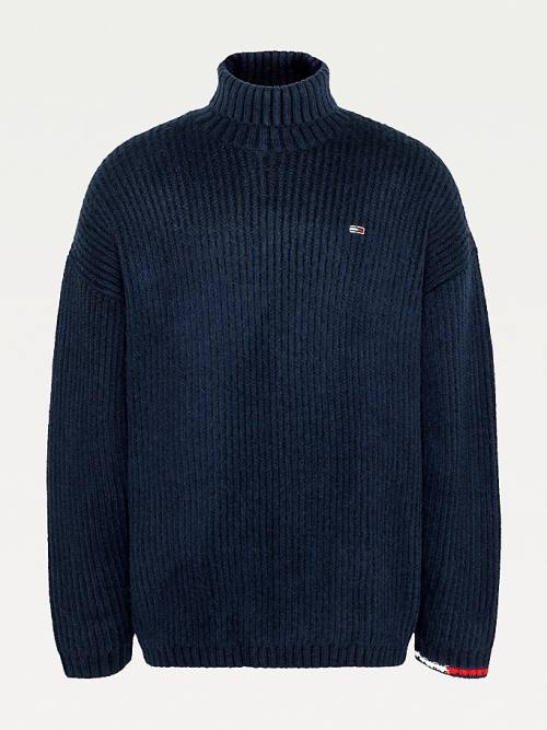 Blue Tommy Hilfiger Two-Tone Rib-Knit Jumper Men's Sweaters | TH645OWJ
