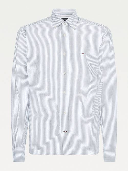 Blue Tommy Hilfiger Vertical Stripe Regular Fit Men\'s Shirts | TH392CUZ