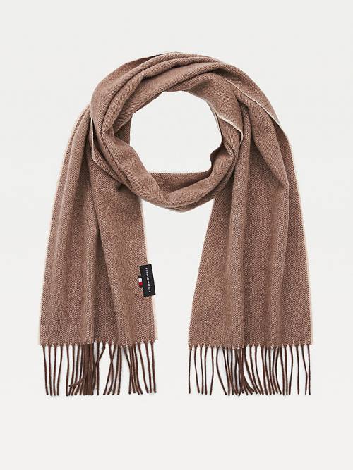 Brown Tommy Hilfiger Uptown Pure Wool Herringbone Men\'s Scarves | TH804YWQ