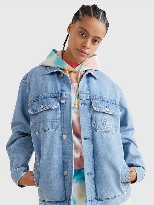 Denim Tommy Hilfiger Hemp Denim Oversized Utility Women\'s Jackets | TH982FCI