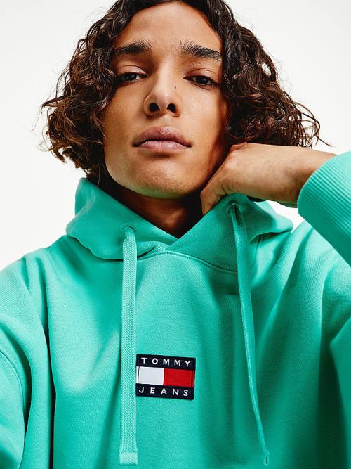 Green Tommy Hilfiger Badge Organic Cotton Men's Hoodie | TH972KVP