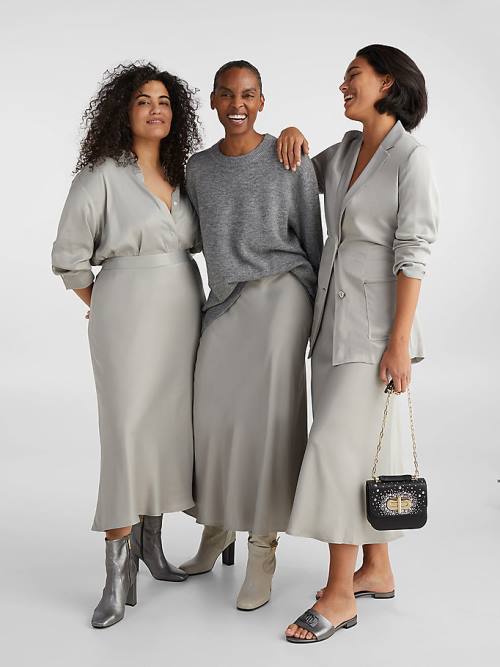 Grey Tommy Hilfiger Exclusive Satin Midi Women's Skirts | TH347SYH
