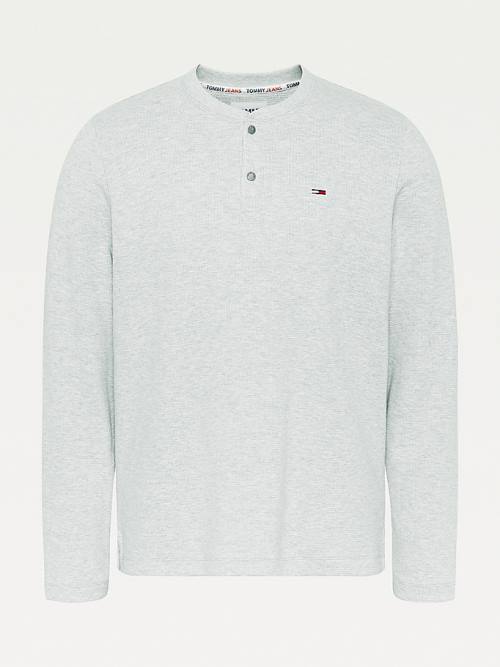 Grey Tommy Hilfiger Henley Neck Long Sleeve Men's T Shirts | TH723YZL