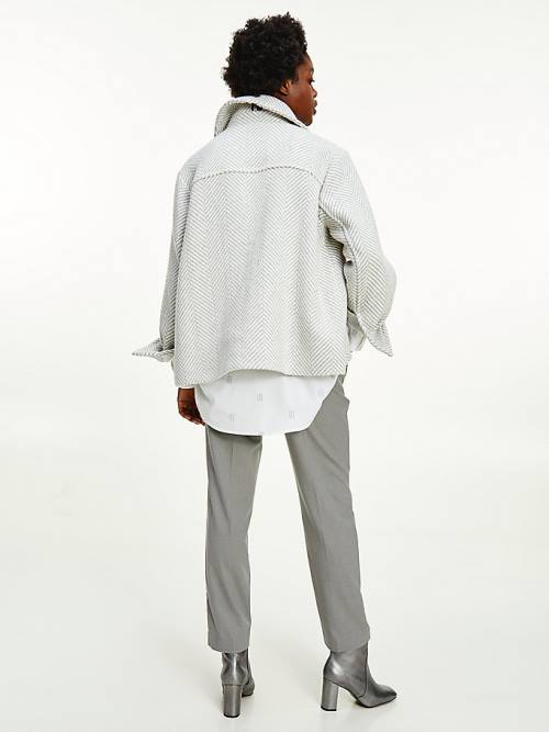 Grey Tommy Hilfiger Herringbone Shacket Women's Jackets | TH290JUE