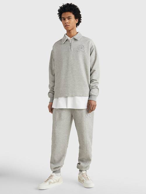 Grey Tommy Hilfiger Prep Crest Quarter-Zip Men's Sweatshirts | TH105XJO