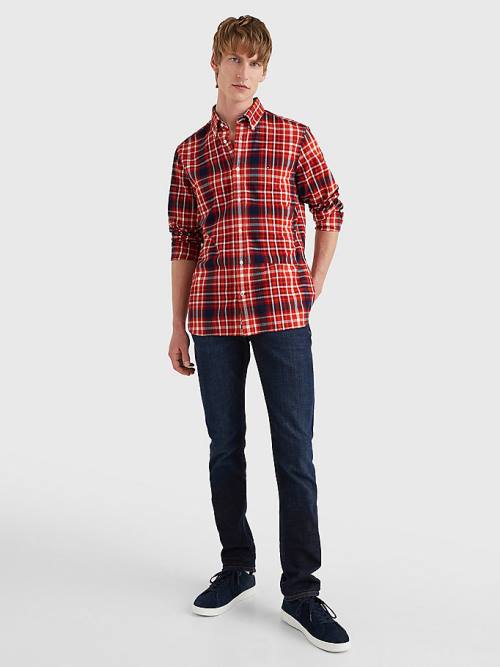 Orange Tommy Hilfiger Check Cotton Flannel Regular Fit Men's Shirts | TH401YUW