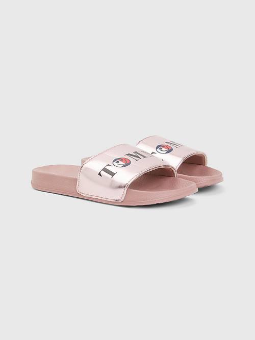 Pink Tommy Hilfiger High Shine Smile Print Pool Slides Girls\' Sandals | TH690XSG