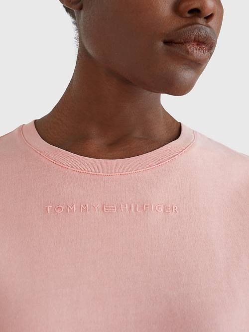 Pink Tommy Hilfiger Logo Relaxed Fit Women's T Shirts | TH214UGK