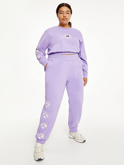 Purple Tommy Hilfiger Curve Logo Recycled Cotton Blend Joggers Women\'s Pants | TH915SQJ