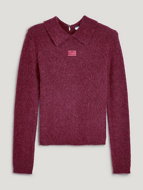 Purple Tommy Hilfiger Fluffy Alpaca Wool Collared Jumper Women's Polo Shirts | TH821JAL