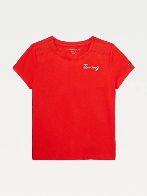 Red Tommy Hilfiger Adaptive Cap Sleeve Logo Girls\' T Shirts | TH942SVK