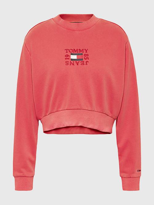 Red Tommy Hilfiger Cropped Logo Women's Sweatshirts | TH192AWH