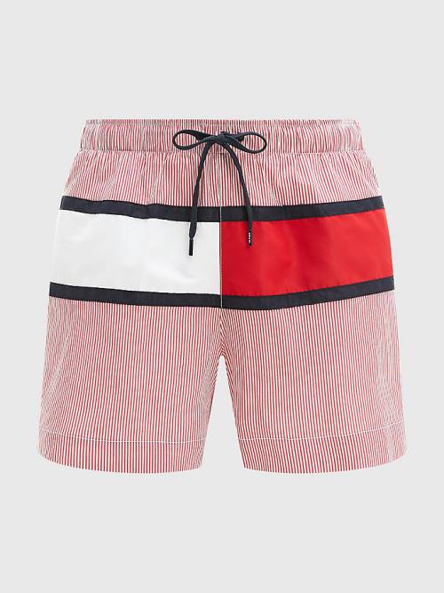 Red Tommy Hilfiger Ithaca Stripe Colour-Blocked Mid Length Shorts Men's Swimwear | TH248IQP